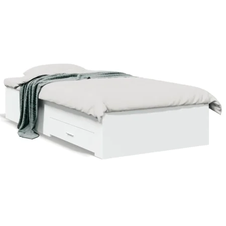 White engineered wood bed with drawers 100x200 cm by , Beds and slatted bases - Ref: Foro24-3280419, Price: 116,39 €, Discoun...