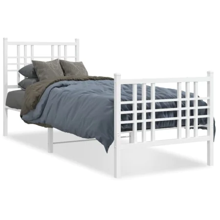 Metal bed frame with headboard and footboard white 75x190 cm by , Beds and slatted bases - Ref: Foro24-376381, Price: 64,78 €...