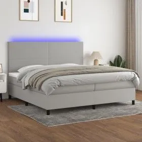 Cama box spring con colchón tela y LED gris claro 200x200 cm de vidaXL, Camas y somieres - Ref: Foro24-3134741, Precio: 688,7...