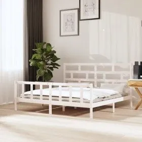 White solid wood bed frame Super King 180x200 cm by vidaXL, Beds and slatted bases - Ref: Foro24-3101364, Price: 173,14 €, Di...