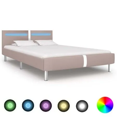 Bed frame with LED cappuccino synthetic leather 120x200 cm by vidaXL, Beds and slatted bases - Ref: Foro24-280862, Price: 182...