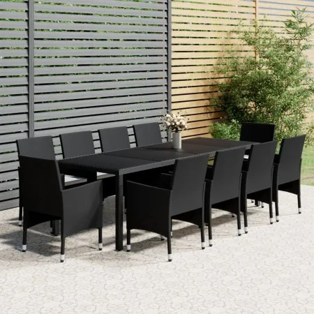 Garten-Essgruppe 11-teilig aus schwarzem synthetischem Rattan von vidaXL, Gartensets - Ref: Foro24-3058572, Preis: 864,47 €, ...