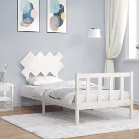 White solid wood bed frame with headboard by vidaXL, Beds and slatted bases - Ref: Foro24-3193432, Price: 97,43 €, Discount: %