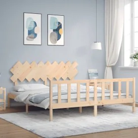 Double bed frame with solid wood headboard by vidaXL, Beds and slatted bases - Ref: Foro24-3193481, Price: 149,22 €, Discount: %