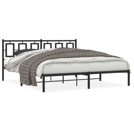 Bed frame with black metal headboard 183x213 cm by vidaXL, Beds and slatted bases - Ref: Foro24-374246, Price: 124,80 €, Disc...