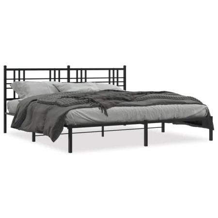 Bed frame with black metal headboard 200x200 cm by vidaXL, Beds and slatted bases - Ref: Foro24-376331, Price: 124,05 €, Disc...