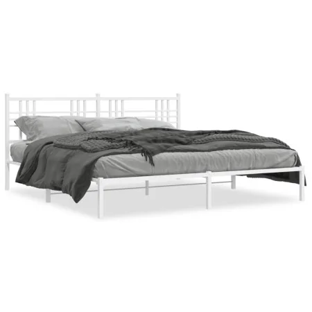 Metal bed frame with white headboard 183x213 cm by vidaXL, Beds and slatted bases - Ref: Foro24-376378, Price: 102,29 €, Disc...