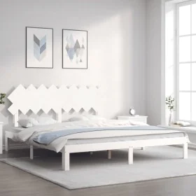 Double bed frame with white solid wood headboard by vidaXL, Beds and slatted bases - Ref: Foro24-3193742, Price: 160,77 €, Di...
