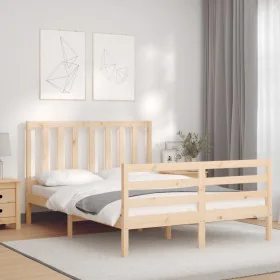 Double bed frame with solid wood headboard by vidaXL, Beds and slatted bases - Ref: Foro24-3193826, Price: 115,14 €, Discount: %