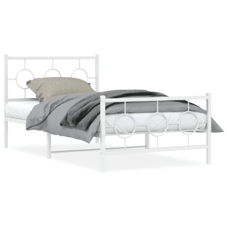 Estructura cama metal con cabecero y pie cama blanca 100x200 cm de vidaXL, Camas y somieres - Ref: Foro24-376288, Precio: 77,...