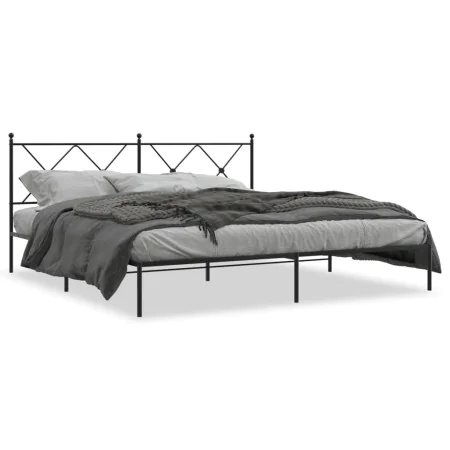 Bed frame with black metal headboard 183x213 cm by vidaXL, Beds and slatted bases - Ref: Foro24-376507, Price: 121,61 €, Disc...