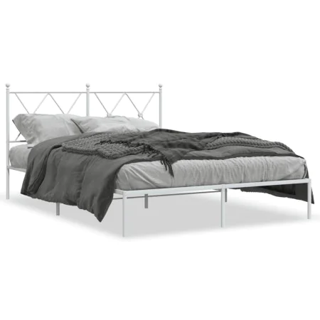 Metal bed frame with white headboard 140x190 cm by vidaXL, Beds and slatted bases - Ref: Foro24-376551, Price: 91,72 €, Disco...