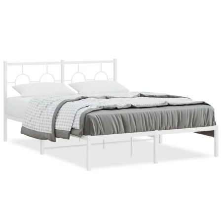 Metal bed frame with white headboard 140x190 cm by vidaXL, Beds and slatted bases - Ref: Foro24-376275, Price: 97,96 €, Disco...