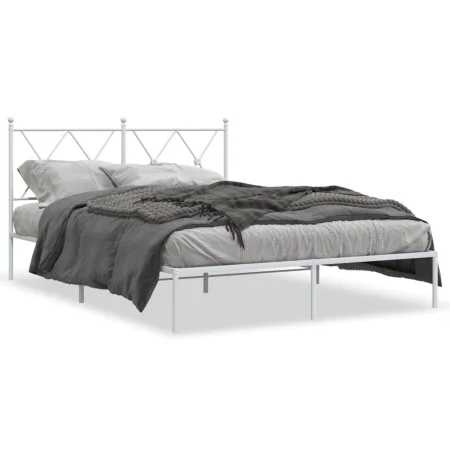 Metal bed frame with white headboard 135x190 cm by vidaXL, Beds and slatted bases - Ref: Foro24-376550, Price: 93,33 €, Disco...