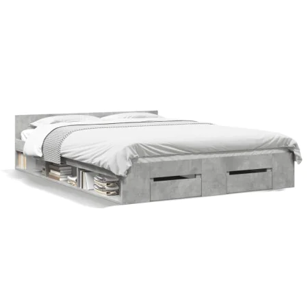 Cama con cajones madera ingeniería gris hormigón 150x200 cm de vidaXL, Camas y somieres - Ref: Foro24-3280744, Precio: 157,07...