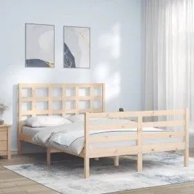 Double bed frame with solid wood headboard by vidaXL, Beds and slatted bases - Ref: Foro24-3193956, Price: 114,95 €, Discount: %