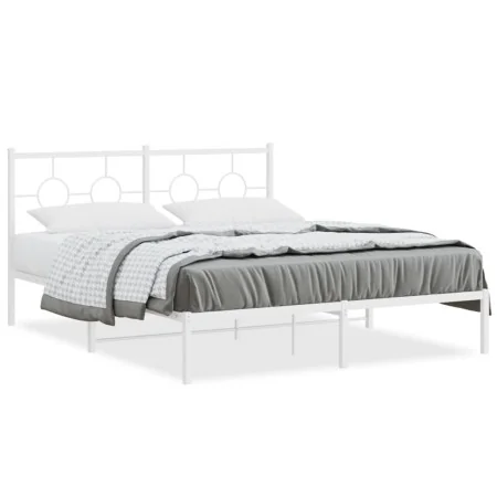 Estructura de cama con cabecero metal blanca 160x200 cm de vidaXL, Camas y somieres - Ref: Foro24-376278, Precio: 110,88 €, D...