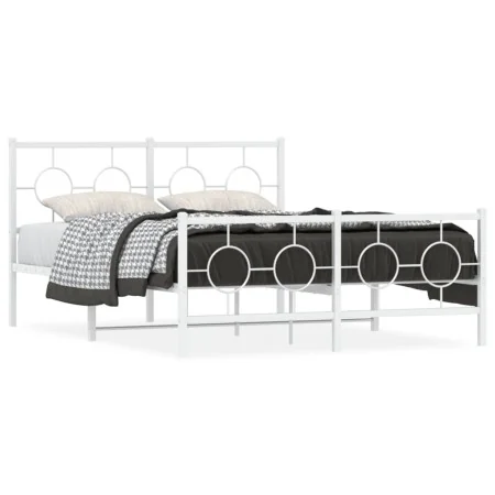 Estructura cama metal con cabecero y estribo blanco 135x190 cm de vidaXL, Camas y somieres - Ref: Foro24-376292, Precio: 110,...