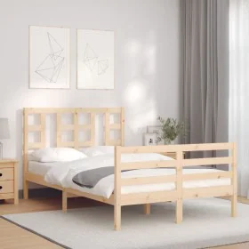 Double bed frame with solid wood headboard by vidaXL, Beds and slatted bases - Ref: Foro24-3193891, Price: 116,29 €, Discount: %
