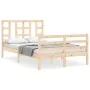 Double bed frame with solid wood headboard by vidaXL, Beds and slatted bases - Ref: Foro24-3193891, Price: 116,29 €, Discount: %