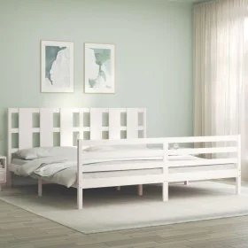 Doppelbettgestell mit weißem Massivholz-Kopfteil von vidaXL, Betten und Lattenroste - Ref: Foro24-3194132, Preis: 162,32 €, R...