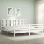 Double bed frame with white solid wood headboard by vidaXL, Beds and slatted bases - Ref: Foro24-3194132, Price: 162,32 €, Di...