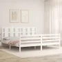 Double bed frame with white solid wood headboard by vidaXL, Beds and slatted bases - Ref: Foro24-3194132, Price: 162,32 €, Di...