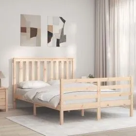 Doppelbettgestell mit Kopfteil aus Massivholz von vidaXL, Betten und Lattenroste - Ref: Foro24-3194216, Preis: 117,24 €, Raba...