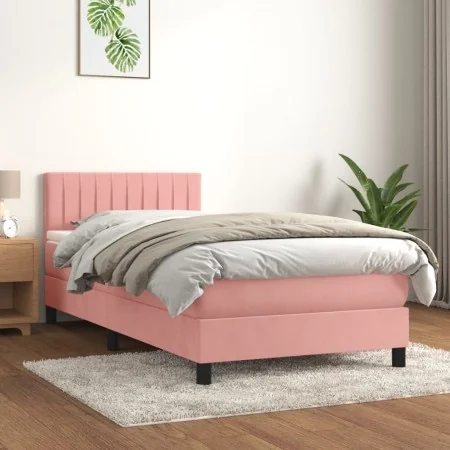 Box spring bed with pink velvet mattress 80x200 cm by vidaXL, Beds and slatted bases - Ref: Foro24-3141394, Price: 266,14 €, ...