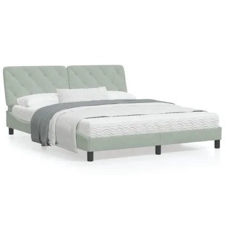 Bett mit hellgrauer Samtmatratze 160x200 cm von vidaXL, Betten und Lattenroste - Ref: Foro24-3208664, Preis: 409,98 €, Rabatt: %