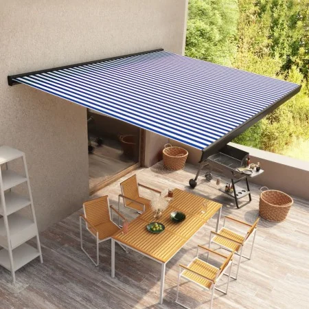 Toldo de carrete motorizado azul y blanco 350x250 cm de vidaXL, Toldos - Ref: Foro24-3052686, Precio: 642,09 €, Descuento: %