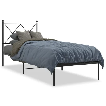 Estructura de cama con cabecero metal negro 75x190 cm de vidaXL, Camas y somieres - Ref: Foro24-376492, Precio: 70,58 €, Desc...