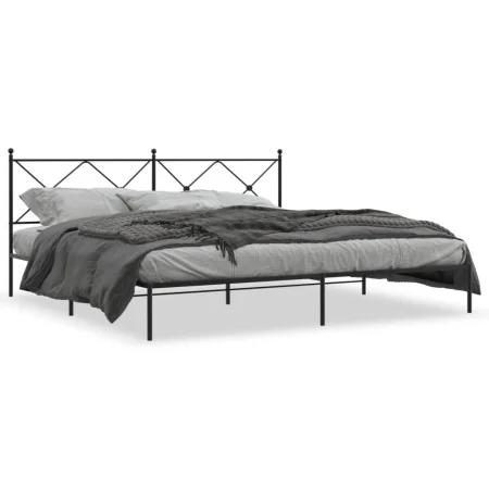 Estructura de cama con cabecero metal negro 193x203 cm de vidaXL, Camas y somieres - Ref: Foro24-376508, Precio: 122,46 €, De...