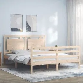 Double bed frame with solid wood headboard by vidaXL, Beds and slatted bases - Ref: Foro24-3194056, Price: 152,15 €, Discount: %