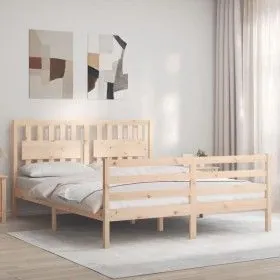 Double bed frame with solid wood headboard by vidaXL, Beds and slatted bases - Ref: Foro24-3194316, Price: 151,90 €, Discount: %
