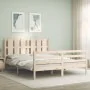 Double bed frame with solid wood headboard by vidaXL, Beds and slatted bases - Ref: Foro24-3194121, Price: 154,59 €, Discount: %