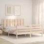 Double bed frame with solid wood headboard by vidaXL, Beds and slatted bases - Ref: Foro24-3194121, Price: 154,59 €, Discount: %