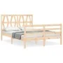 Double bed frame with solid wood headboard by vidaXL, Beds and slatted bases - Ref: Foro24-3194346, Price: 124,12 €, Discount: %