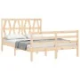 Double bed frame with solid wood headboard by vidaXL, Beds and slatted bases - Ref: Foro24-3194346, Price: 124,12 €, Discount: %