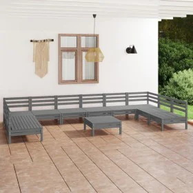 Garden furniture set 11 pieces solid gray pine wood by vidaXL, Garden sets - Ref: Foro24-3083431, Price: 498,07 €, Discount: %