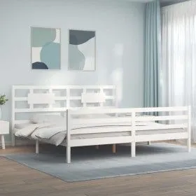 Doppelbettgestell mit weißem Massivholz-Kopfteil von vidaXL, Betten und Lattenroste - Ref: Foro24-3194457, Preis: 156,30 €, R...