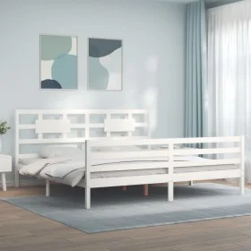 Estructura cama de matrimonio con cabecero madera maciza blanco de vidaXL, Camas y somieres - Ref: Foro24-3194457, Precio: 15...