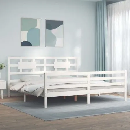 Estructura cama de matrimonio con cabecero madera maciza blanco de vidaXL, Camas y somieres - Ref: Foro24-3194457, Precio: 15...