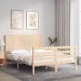 Double bed frame with solid wood headboard by vidaXL, Beds and slatted bases - Ref: Foro24-3194476, Price: 122,89 €, Discount: %