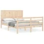 Double bed frame with solid wood headboard by vidaXL, Beds and slatted bases - Ref: Foro24-3194476, Price: 122,89 €, Discount: %