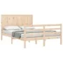 Double bed frame with solid wood headboard by vidaXL, Beds and slatted bases - Ref: Foro24-3194476, Price: 122,89 €, Discount: %