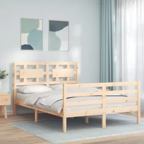 Double bed frame with solid wood headboard by vidaXL, Beds and slatted bases - Ref: Foro24-3194411, Price: 121,51 €, Discount: %