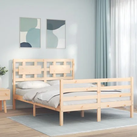 Double bed frame with solid wood headboard by vidaXL, Beds and slatted bases - Ref: Foro24-3194411, Price: 121,51 €, Discount: %