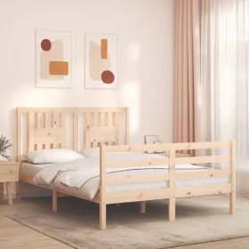 Double bed frame with solid wood headboard by vidaXL, Beds and slatted bases - Ref: Foro24-3194541, Price: 120,93 €, Discount: %