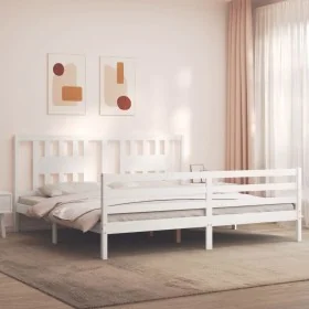 Estructura cama de matrimonio con cabecero madera maciza blanco de vidaXL, Camas y somieres - Ref: Foro24-3194587, Precio: 15...